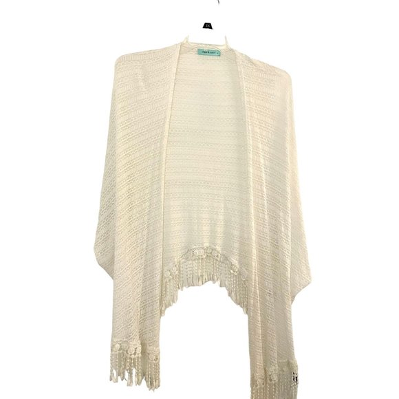 Women's Chris & Carol White Fringe Boho Kimono Size L - Picture 1 of 3